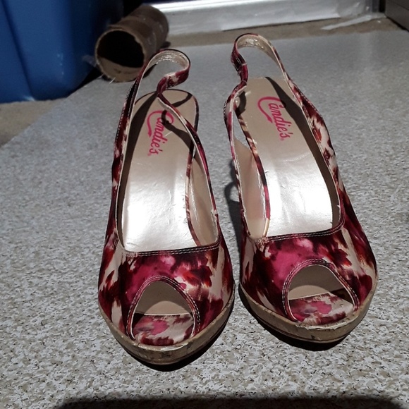 Candie's Shoes - Candies flora print cork heeled slingback …